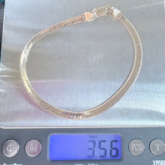 VTG Sterling Silver 925 Herringbone Chain Bracelet Lobster Clasp Size 8" Length - Picture 11 of 11